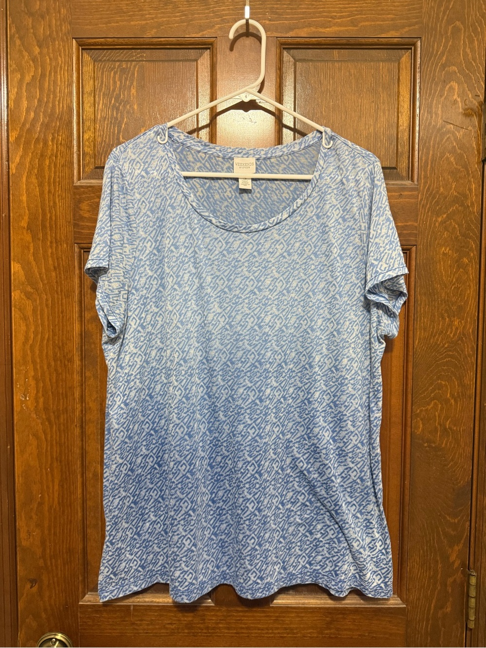 Chico's Light Blue Abstract Print Scoop Neck Short Sleeve Top